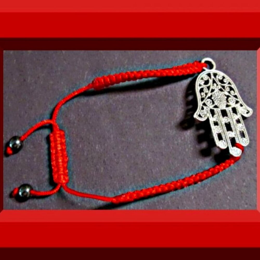 Handmade Palm Reader Design Bracelet With Braided Red Rope